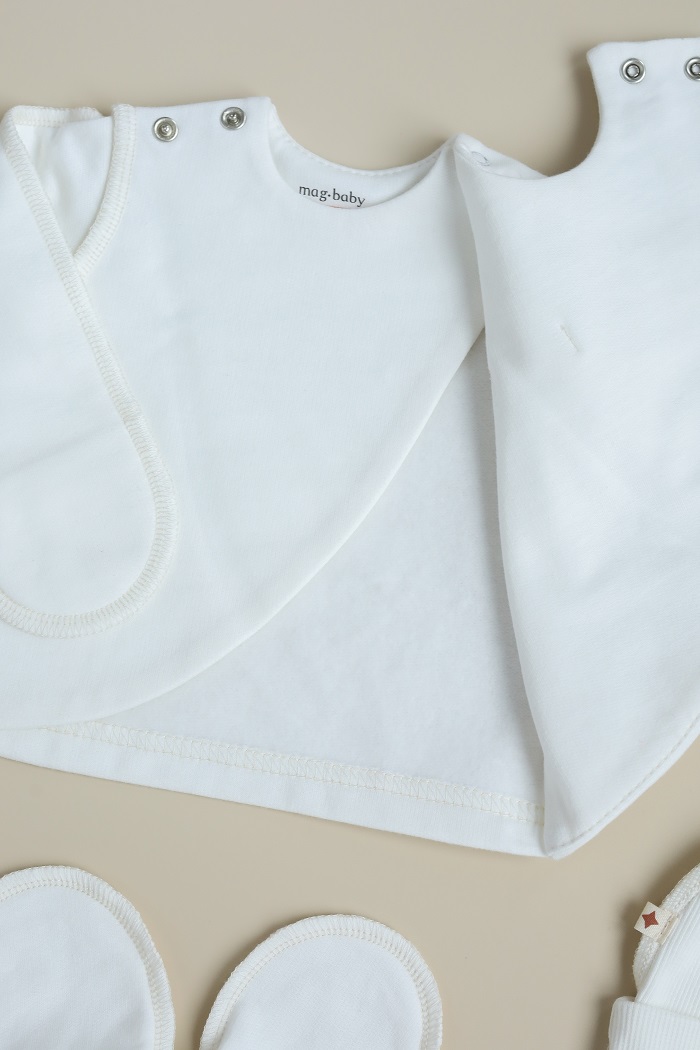 Утеплений комплект в пологовий з розпашонкою Cozy, Молочний - фото 3