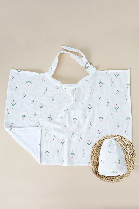 Муслиновая накидка для кормления с сумочкой чехлом, Тюльпан