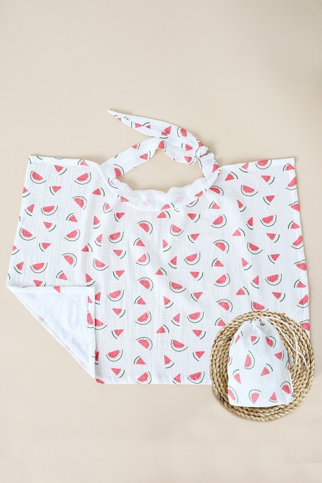 Муслиновая накидка для кормления с сумочкой чехлом, Арбуз