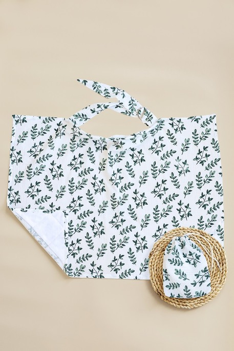 Муслиновая накидка для кормления с сумочкой чехлом, Папоротник