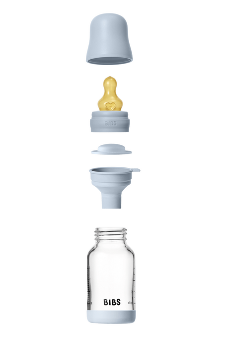 Скляна пляшечка BIBS, 120 ml, Round Latex, Slow Flow, Baby Blue - фото 1