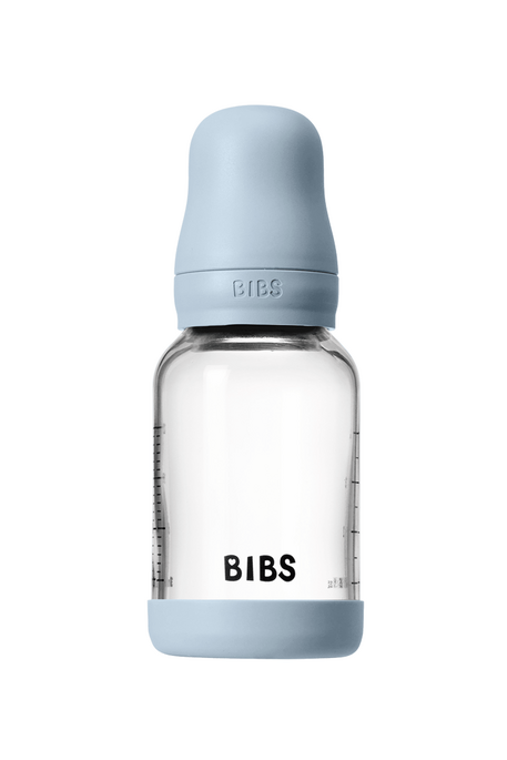 Скляна пляшечка BIBS, 120 ml, Round Silicone, Slow Flow, Baby Blue - фото 1