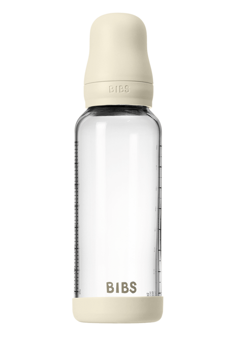Скляна пляшечка BIBS, 240 ml, Round Silicone, Medium Flow, Ivory - фото 1