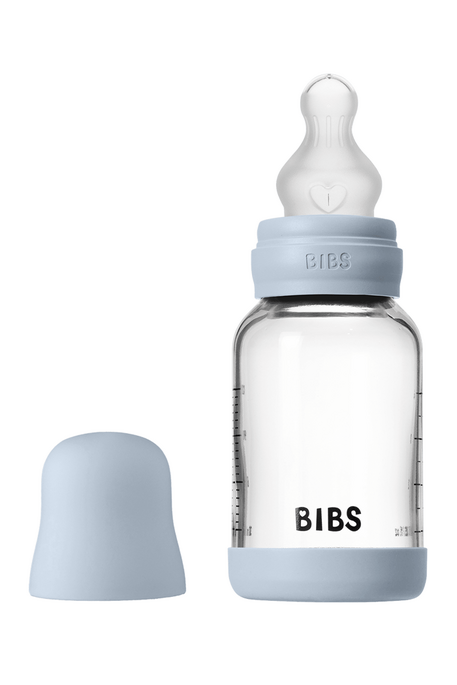 Скляна пляшечка BIBS, 120 ml, Round Silicone, Slow Flow, Baby Blue
