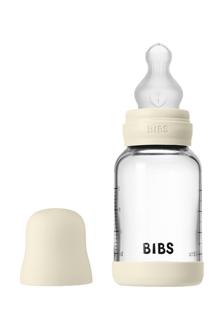 Скляна пляшечка BIBS, 120 ml, Round Silicone, Slow Flow, Ivory