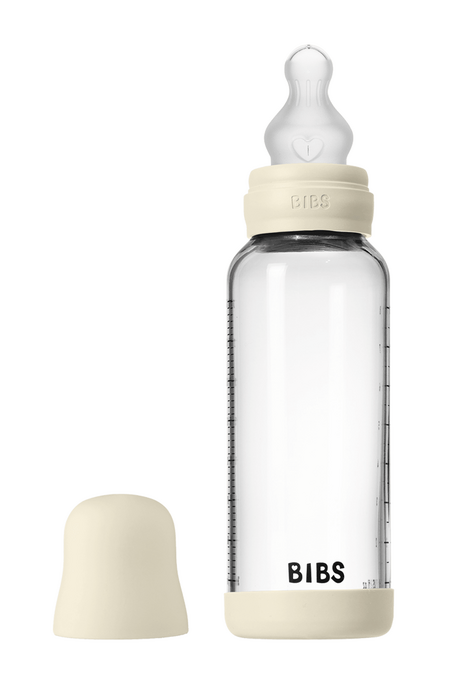 Скляна пляшечка BIBS, 240 ml, Round Silicone, Medium Flow, Ivory