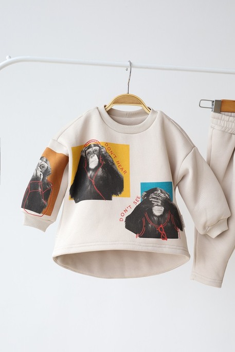 Костюм с начесом Monkeys, Слоновая кость - фото 5