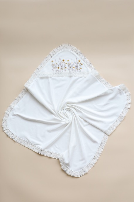 Плед на выписку и крещение Wild flowers, Молочный