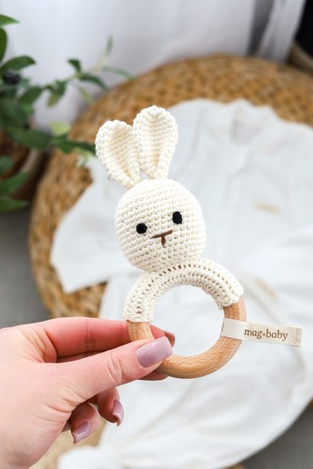 В'язаний прорізувач з дерев'яним кільцем, Rabbit - фото 1