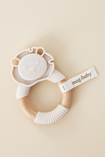 Прорезыватель с деревянным кольцом Lion, Бежевый