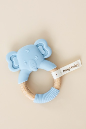 Прорезыватель с деревянным кольцом Elephant, Голубой