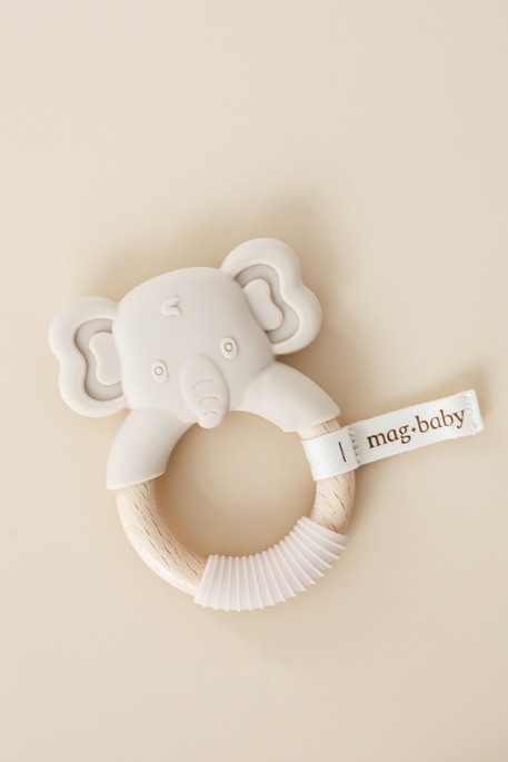 Прорезыватель с деревянным кольцом Elephant, Бежевый