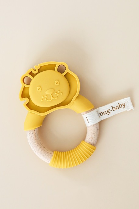 Прорезыватель с деревянным кольцом Lion, Горчичный