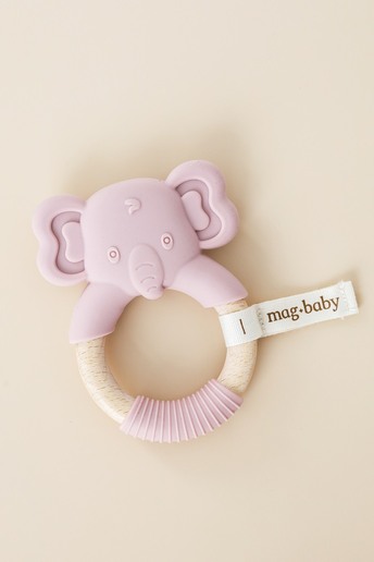Прорезыватель с деревянным кольцом Elephant, Розовый
