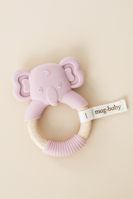Прорезыватель с деревянным кольцом Elephant, Розовый