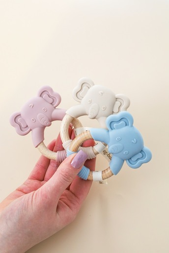 Прорезыватель с деревянным кольцом Elephant, Бежевый - фото 1
