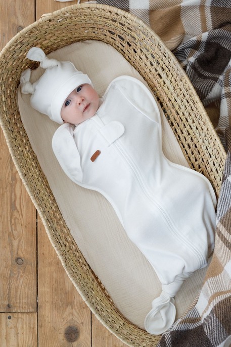 Безразмерная пеленка на молнии с шапочкой Каспер, Молочная - фото 2