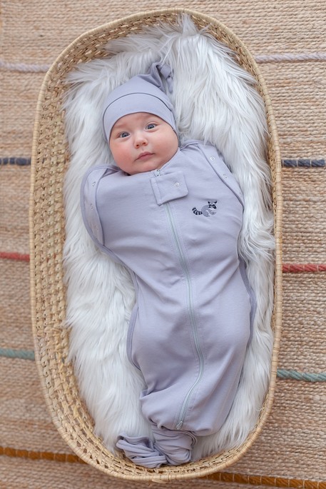 Безразмерная пеленка на молнии с шапочкой Каспер, Енот - фото 1