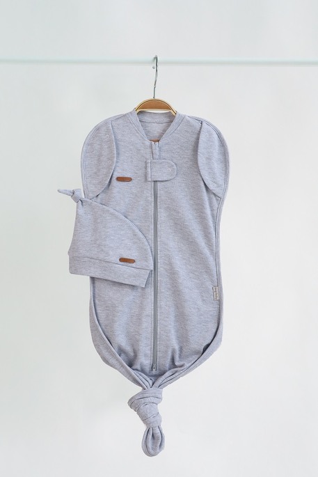 Безрозмірна пелюшка на блискавці з шапочкою Каспер, Сірий меланж