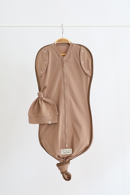 Безразмерная пеленка на молнии с шапочкой Каспер, Коричневая