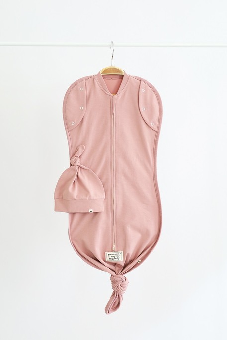 Безразмерная пеленка на молнии с шапочкой Каспер, Пыльная роза