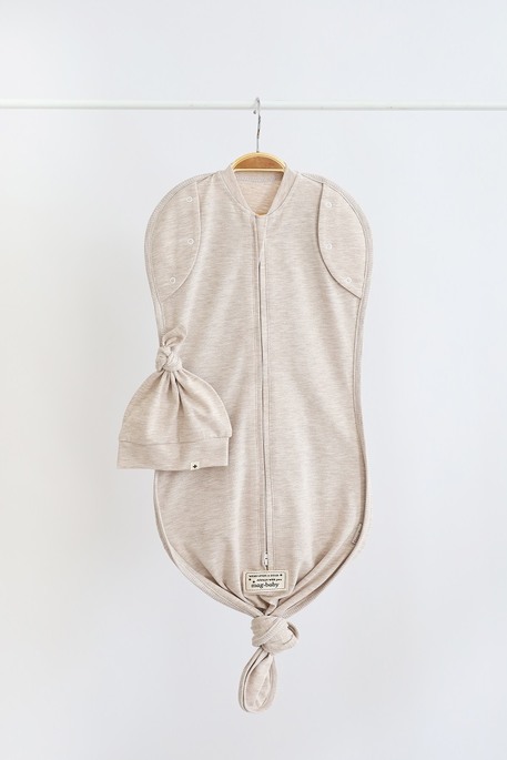 Безразмерная пеленка на молнии с шапочкой Каспер, Бежевая - фото 3