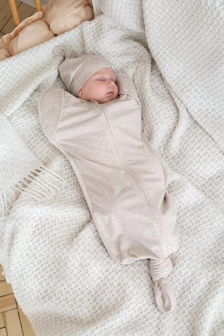Безразмерная пеленка на молнии с шапочкой Каспер, Бежевая