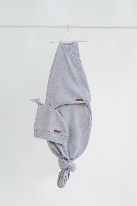 Безрозмірна пелюшка на липучках з шапочкою Каспер, Сірий меланж