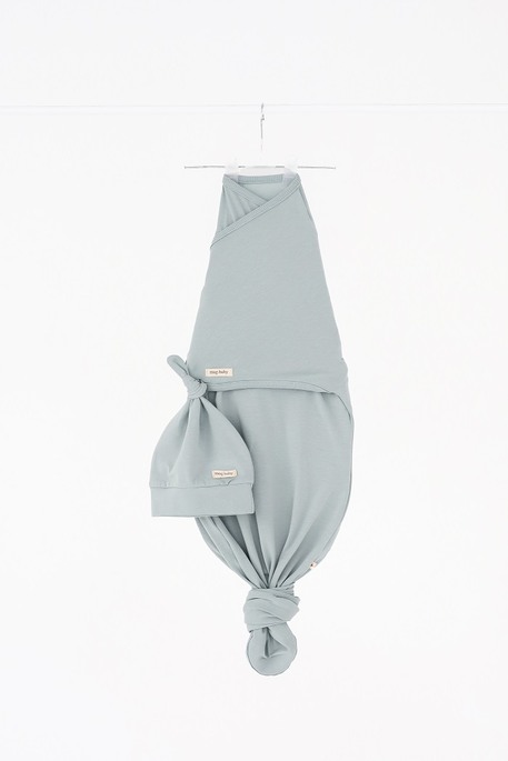 Безразмерная пеленка на липучках с шапочкой Каспер, Сизая