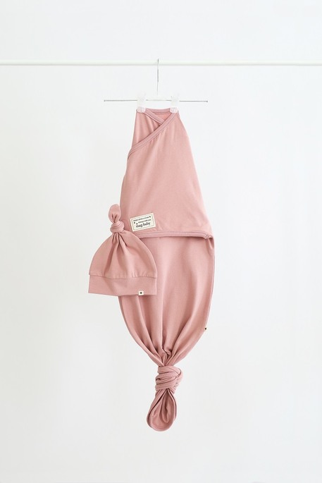 Безразмерная пеленка на липучках с шапочкой Каспер, Пыльная роза