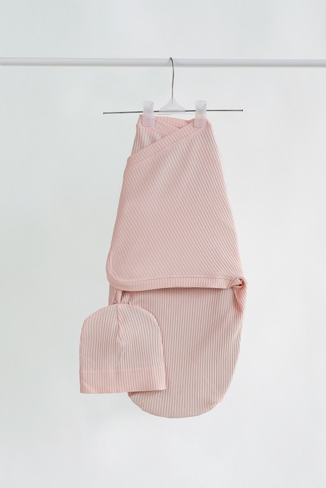 Євро пелюшка на липучках з шапочкою Strip, Ніжно-рожева