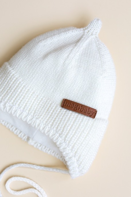 В'язана шапка на трикотажі Neo, Молочна - фото 3